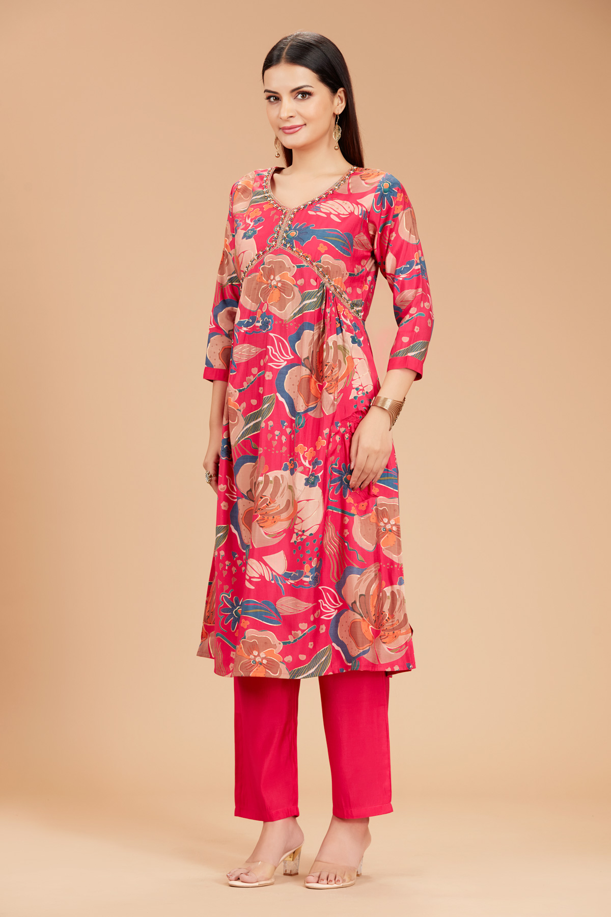 Red Alia Cut Kurti With Pant